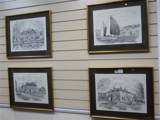 Three pencil sketches of Colbrans Farm and one of a yacht (4)